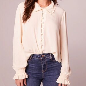 Band of Gypsies Cream Ruffle Collar Button-Front Blouse